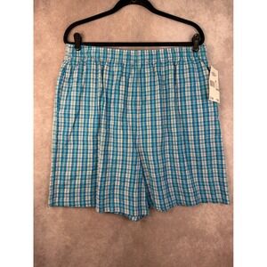 Y2K Basic Editions Plus Shorts 1X Blue Plaid Elastic Waist Cotton Casual NEW